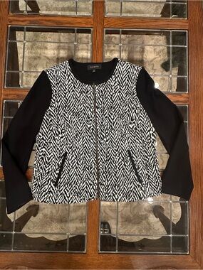 Talbots Black and White Zip-Front Textured Jacket